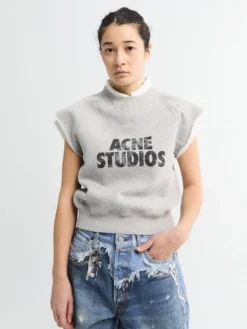 Layered Fleece Vest i Grå Melange