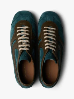 Leather-Trimmed ruskind Sneakers i Turkis