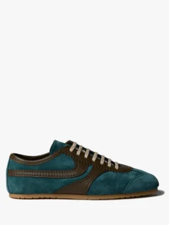 Leather-Trimmed ruskind Sneakers i Turkis