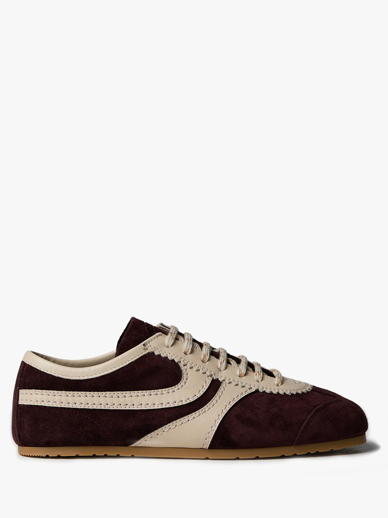 Leather-Trimmed Ruskind Sneakers i mørkelilla