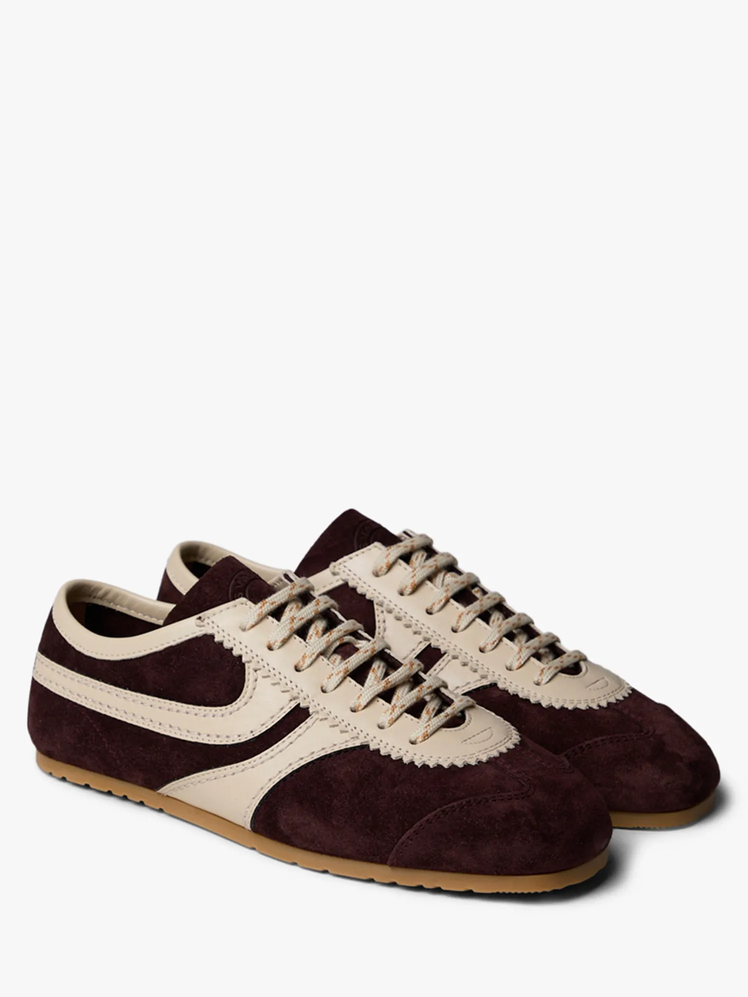 Leather-Trimmed Ruskind Sneakers i mørkelilla