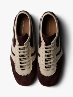 Leather-Trimmed Ruskind Sneakers i mørkelilla