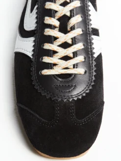 Leather-Trimmed Ruskinds Sneakers i Sort og Hvid