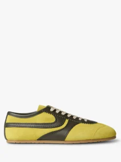 Leather-Trimmed Suede Sneakers i gul