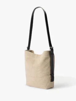 Lille Belted Tote Bag i mørk hør-struktur