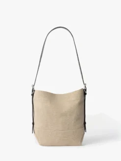 Lille Belted Tote Bag i mørk hør-struktur