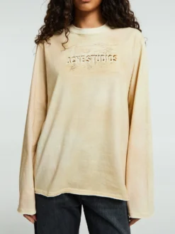 Long Sleeve Logo T-shirt i Sand Beige