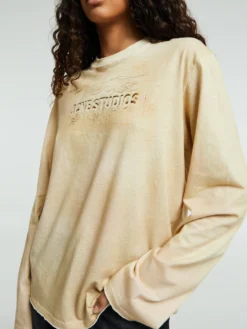 Long Sleeve Logo T-shirt i Sand Beige
