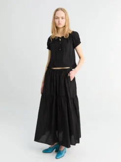 Maxinederdel med lagdelt design i Sort