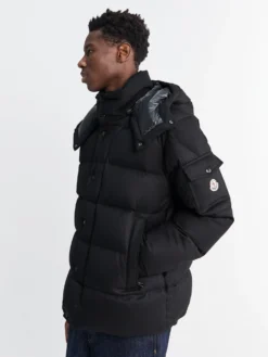 Maya 70 Hooded Wool Flannel Short Down Jacket i Sort