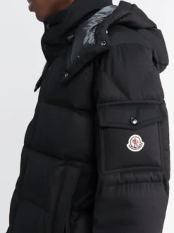 Maya 70 Hooded Wool Flannel Short Down Jacket i Sort
