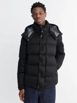 Maya 70 Hooded Wool Flannel Short Down Jacket i Sort