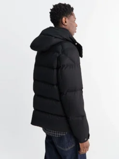 Maya 70 Hooded Wool Flannel Short Down Jacket i Sort