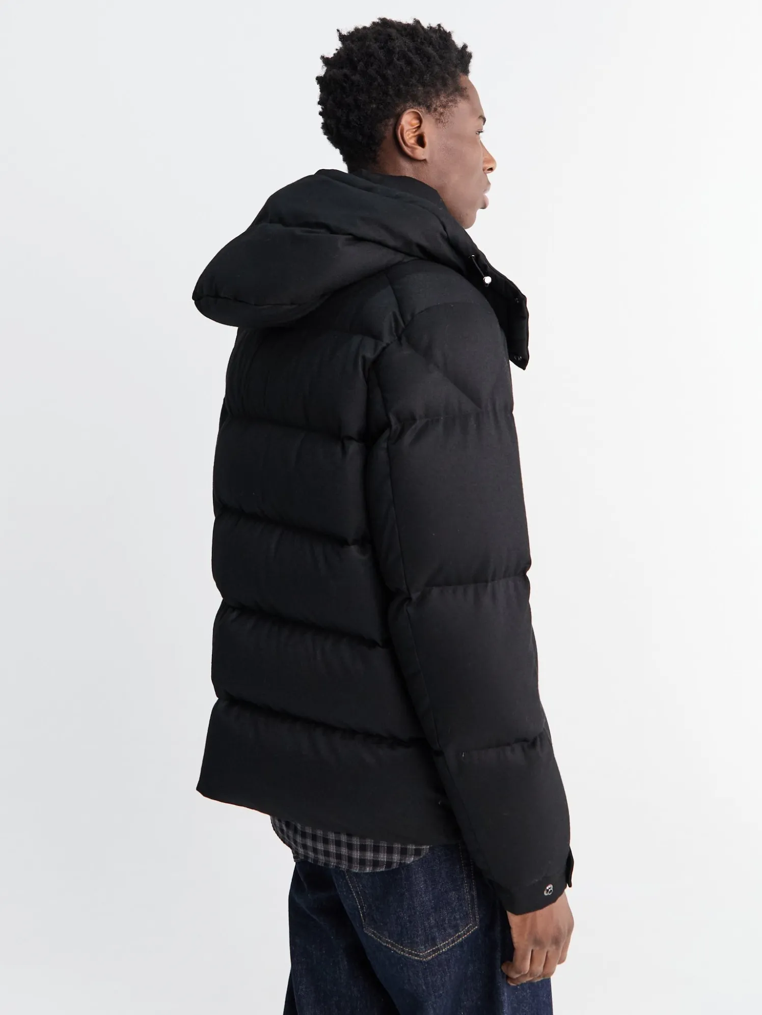 Maya 70 Hooded Wool Flannel Short Down Jacket i Sort