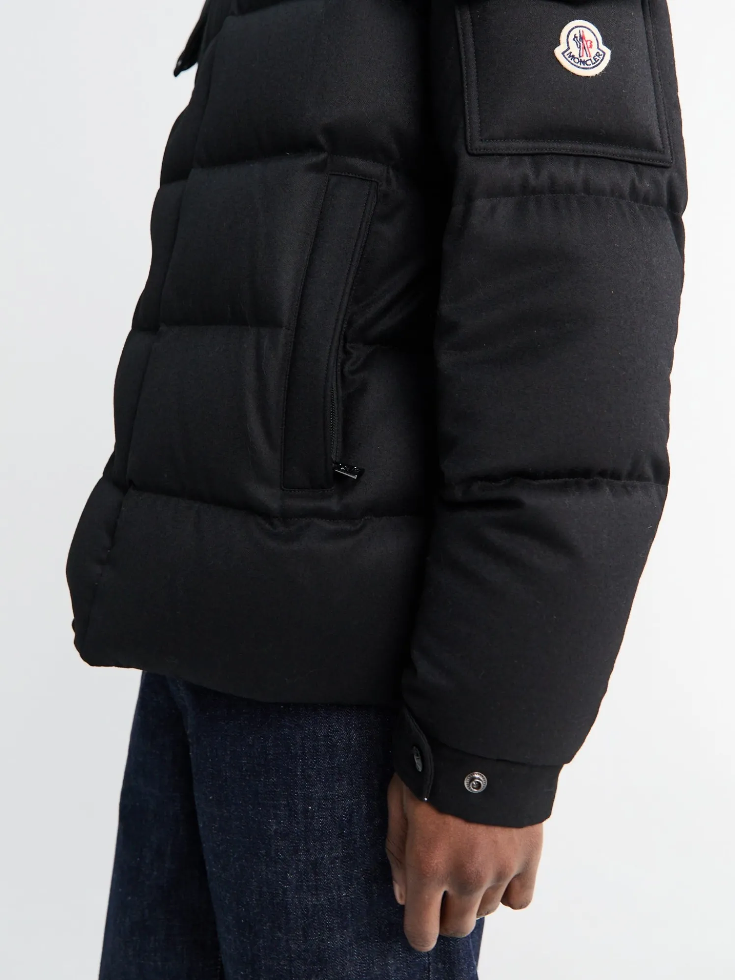 Maya 70 Hooded Wool Flannel Short Down Jacket i Sort
