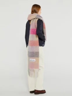 Mohair Checked Tørklæde i Fuchsia, Lilla og Lyserød