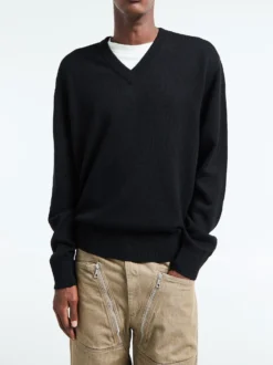 Moon Merino V-Neck Strik i Sort