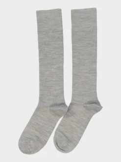 Mrs Merino High Ribbed Strømper i Light Grey