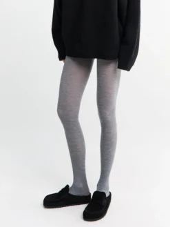 Mrs Merino Ribbed Tights i Lysegrå