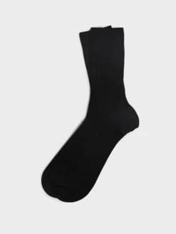 Mrs. Silky Fine Ribbed Strømper i Sort