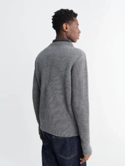 Navy Crewneck Strik i Grå