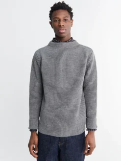 Navy Crewneck Strik i Grå