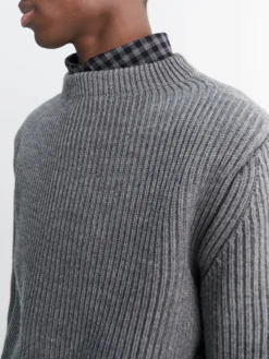 Navy Crewneck Strik i Grå
