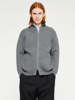 Navy Full Zip Pockets Strik i Grå