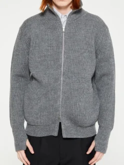 Navy Full Zip Pockets Strik i Grå