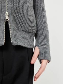Navy Full Zip Pockets Strik i Grå