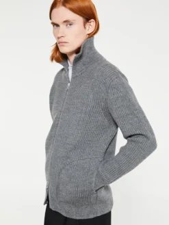 Navy Full Zip Pockets Strik i Grå