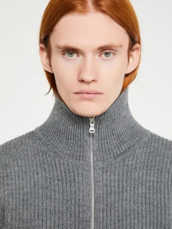 Navy Full Zip Pockets Strik i Grå