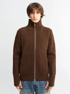 Navy Full Zip Pockets Strik i Natural Brown