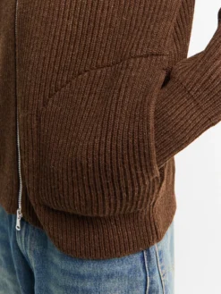 Navy Full Zip Pockets Strik i Natural Brown