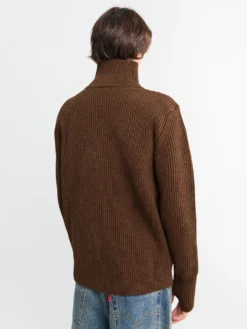 Navy Full Zip Pockets Strik i Natural Brown
