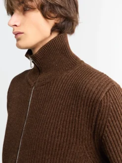Navy Full Zip Pockets Strik i Natural Brown