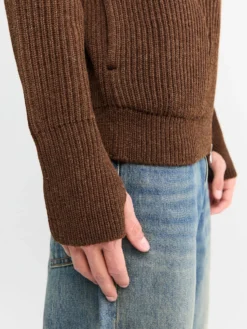 Navy Full Zip Pockets Strik i Natural Brown