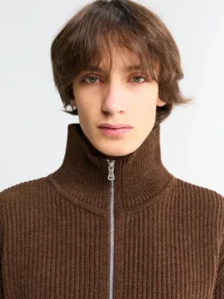 Navy Full Zip Pockets Strik i Natural Brown