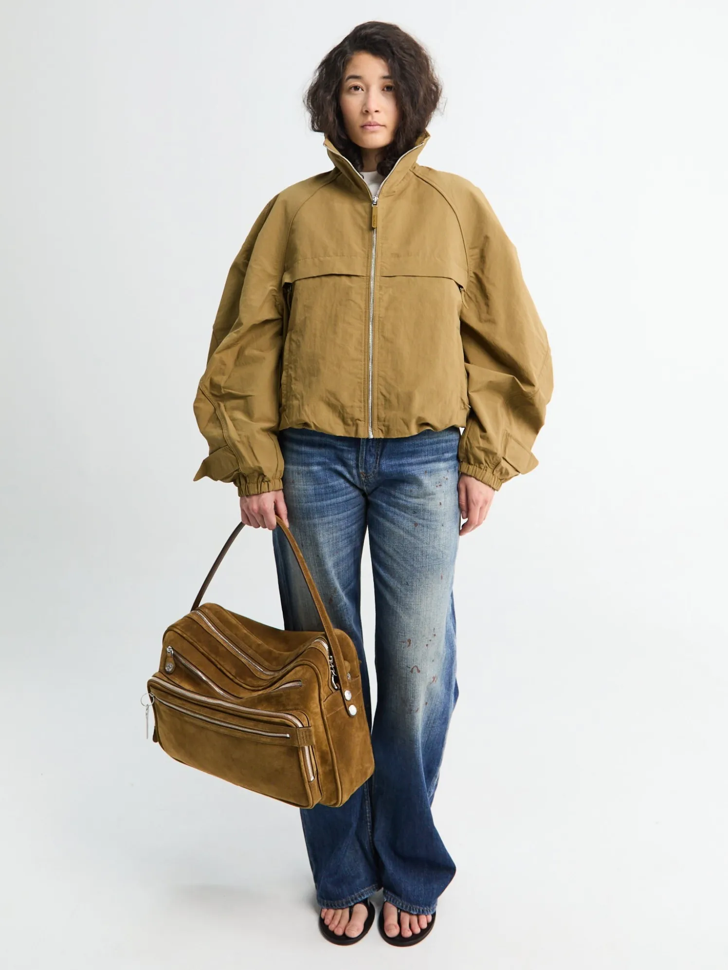 Nylon Logo Jacket i Mørk Khaki