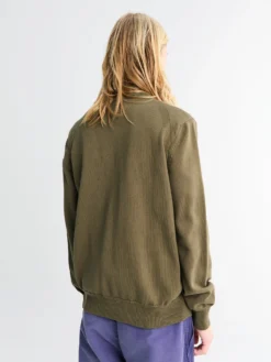 Padded Zip-Up Cotton Cardigan i Olive Green