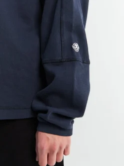 Panel Pique Crewneck i Navy