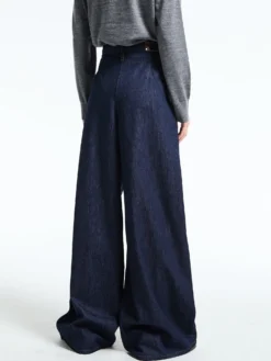 Pleated denim wide-leg Bukser i Indigo