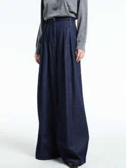 Pleated denim wide-leg Bukser i Indigo