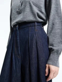 Pleated denim wide-leg Bukser i Indigo