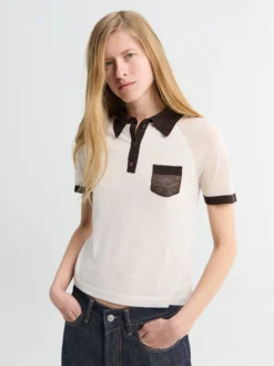Polo Strik i Hvid og Brun