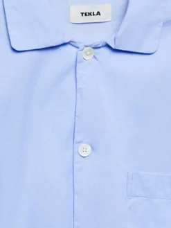 Poplin Pyjamas Kortærmet Skjorte i Shirt Blue