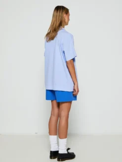 Poplin Pyjamas Kortærmet Skjorte i Shirt Blue