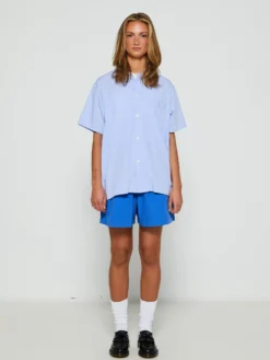 Poplin Pyjamas Kortærmet Skjorte i Shirt Blue
