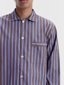 Poplin Pyjamas Long Shirt i Chestnut Stripes