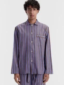 Poplin Pyjamas Long Shirt i Chestnut Stripes